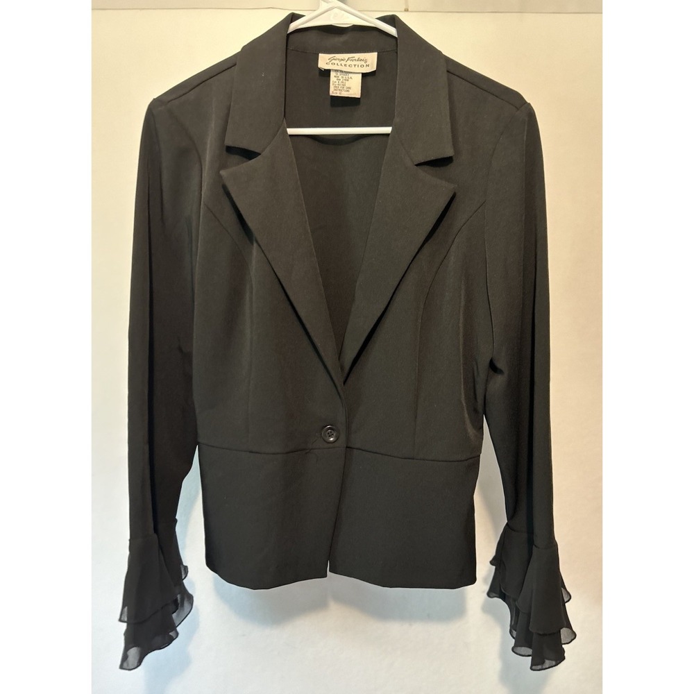 Giorgio Fiorlini Women's Sz 12 Black Blazer  Ruffled Sheer Cuffs Made In USA
